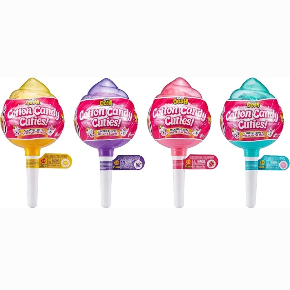 Oosh Slime Cotton Candy Cuties Series 2 Complete Set: Pink, Blue, Purple, Yellow